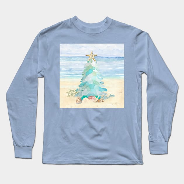 Coastal Seaglass Christmas Tree A Long Sleeve T-Shirt by Jean Plout Designs